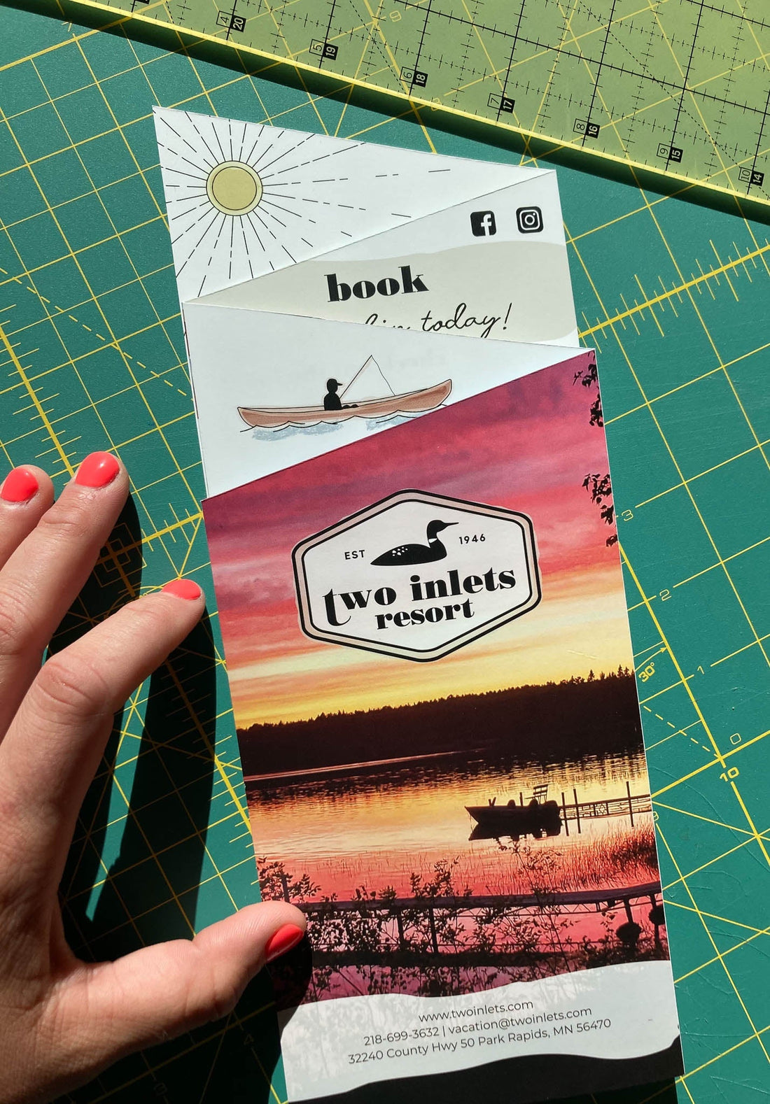 Picture of our brochure that reads "Book Today!"